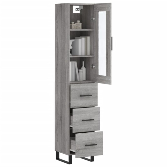 Highboard grå sonoma 34,5x34x180 cm konstruert tre