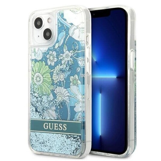 Guess Hardcase Flower Liquid Glitter Guhcp13slflsn Galinis Dangtelis, Apple, Iphone 13 Mini, Žalia, 5,4 " Guess Hardcase Flower Liquid Glitter Guhcp13slflsn Galinis Dangtelis, Apple, Iphone 13 Mini, Žalia, 5,4 "