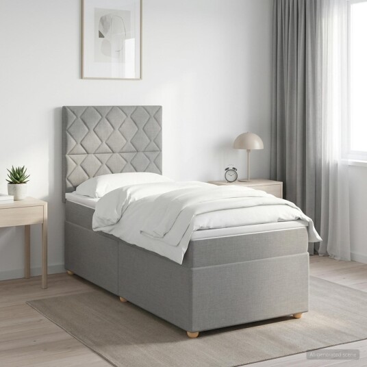 vidaXL Kontinentalseng med madrass Lysegrå 100 x 200 cm Stoff