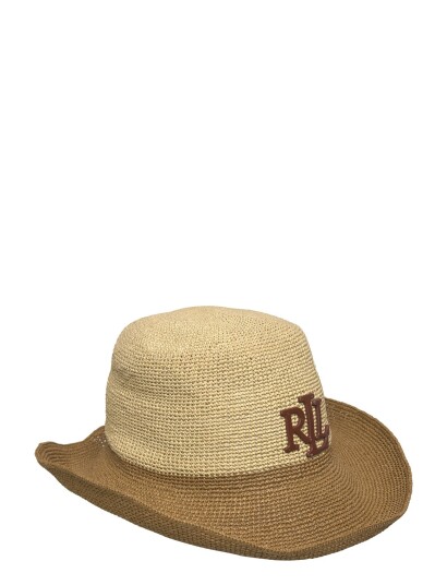 Lauren Ralph Lauren Two Tone Crocheted Straw Bucket Hat Beige ONE SIZE