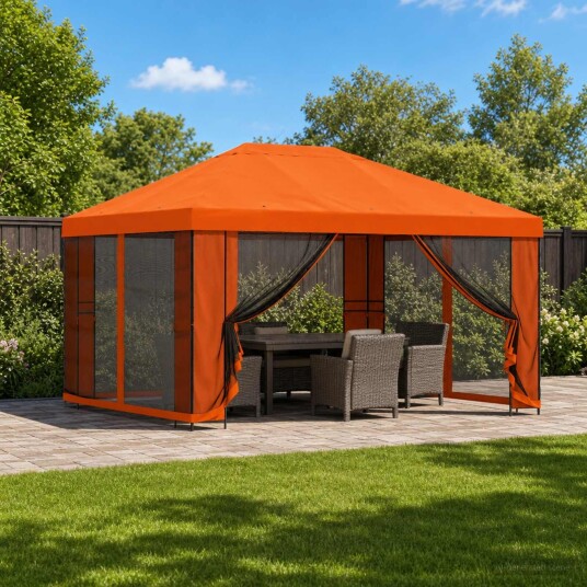 vidaXL Hagepaviljong med sidevegger 4 × 3 m Oransje Polyester og stål