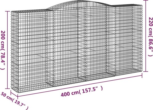 vidaXL Gabionkurv buet 400x50x200/220 cm galvanisert jern