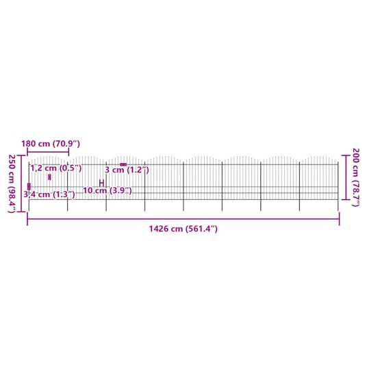 vidaXL Hagegjerde med spydtopp stål 1,75 2x13,6 m svart