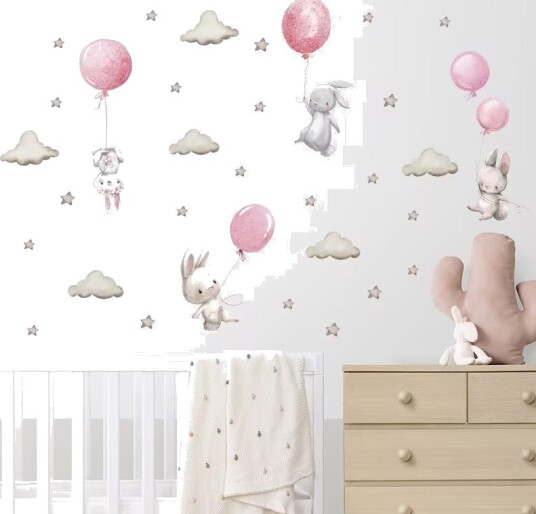 Snoggen Kaniner Med Ballonger Kawaii Design Rosa