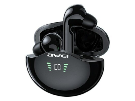 Awei Bluetooth 5.3 T12p Tws Hodetelefoner + Dokkingstasjon Svart/Svart