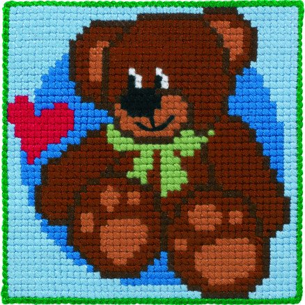 Permin broderisett Bamse i halmstrå til barn 25x25 cm