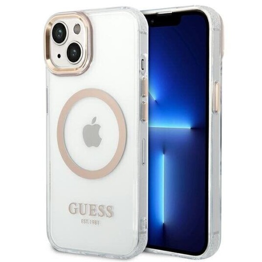 Guess Hardt Deksel til iPhone 14 6,1" med MagSafe og Metallramme - Sølv