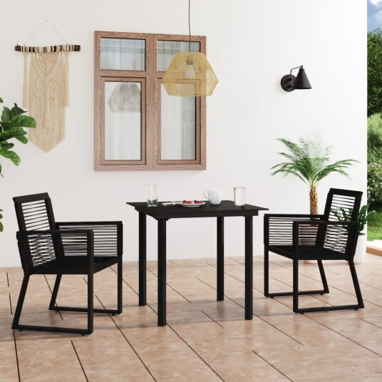 vidaXL Hagemøbelsett 3 deler PVC rotting svart