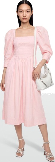 GANNI Cotton Poplin Open Neck Smock Dress Pink 38 GANNI Cotton Poplin Open Neck Smock Dress Pink 38