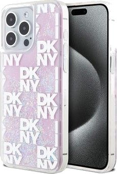 iPhone 15 Pro Max DKNY Liquid Glitter Checkered Pattern Deksel - rosa