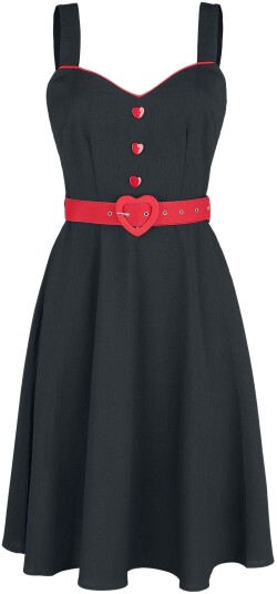 Voodoo Vixen   Rockabilly Middellang kjole   Queen Heart Button Flare Kjole   XS til 4XL   Damer   svart rød