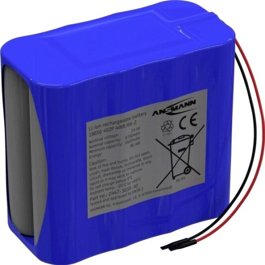Ansmann 4S2p Batteripakke 8X 18650 Kabel Li-Ion 14,4V 6700Mah 14,54V 6700 2447-3035-40 2447-3035-40