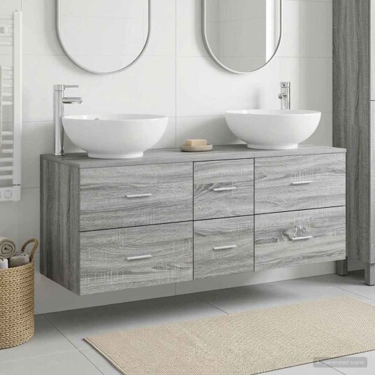 vidaXL Baderomsinnredningssett 3 stk. Grå Sonoma 49,5 x 44,5 x 65 cm vidaXL Baderomsinnredningssett 3 stk. Grå Sonoma 49,5 x 44,5 x 65 cm