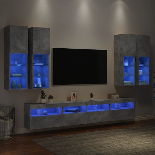 Vegghengte TV benker med LED 3 stk betonggrå Vegghengte TV benker med LED 3 stk betonggrå