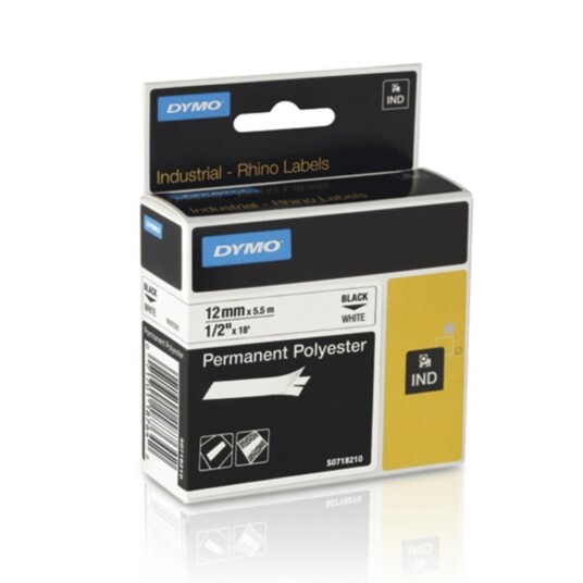 Tape Rhino perm polyester 12mm sv. på hvit