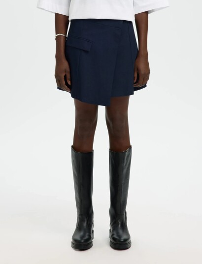Selected Slftora Hw Short Asymetric Skirt B Navy 42