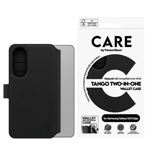 PanzerGlass Tango Qi-kompatibel Mobildeksel med Lommebok for Samsung Galaxy S25 Edge - Veganlær
