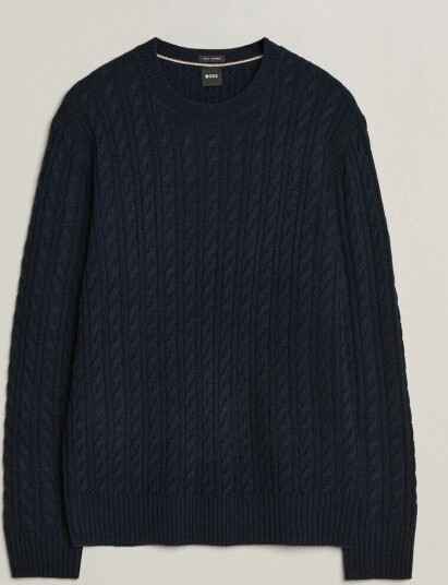 Boss BLACK Furlan Wool/Cashmere Cable Crew Neck Dark Blue Boss BLACK Furlan Wool/Cashmere Cable Crew Neck Dark Blue