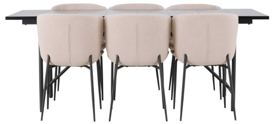 Venture Design Astrid & Modesto spisegruppe Beige/svart 6 stoler & bord 200 x 90 cm
