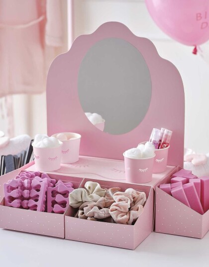 Rosa Snacksstativ med 4 Beholdere og Speil 33,5 x 41,5 cm Pampas Party