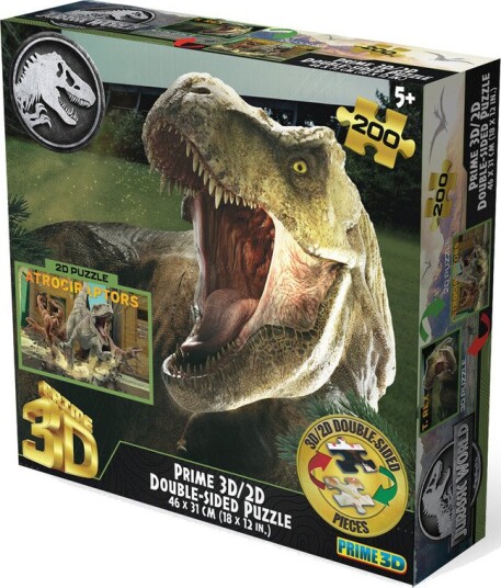 Jurassic World TRex vs Atrociraptors 200pc 18x12 in 3D/2D DoubleSided Puzzle