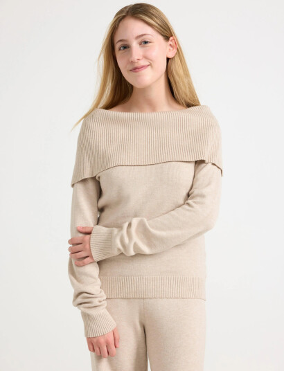 Lindex Sweater Knitted Fold Down Beige 170
