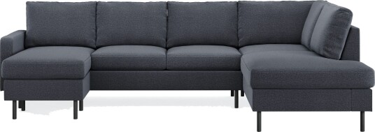 Peppe 4 seters Høyrevendt U formet Sofa med Divan og Sjeselong i Stoff Mørk grå