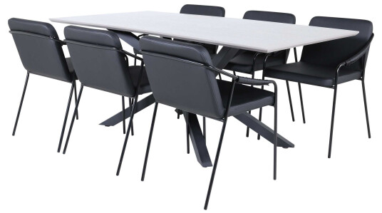 Venture Design Piazza & Tvist spisegruppe Svart/svart 6 stoler & bord 180 x 90 cm