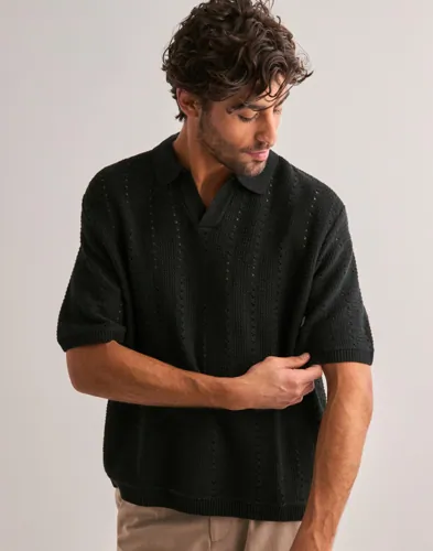 Jack & Jones Jorparos Knit Easter Ss Crochet Pol Kortermet poloskjorte Svart