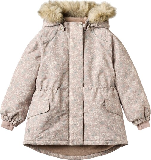 Wheat Vinterjakke - Mathilde - Dry Rose Blomster - Wheat - 5 år (110) - Vinterjakke Beige Hvit Rosa