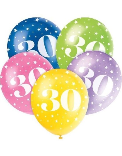 30 år 5 stk Flerfarget Ballonger med Stjerner 30 cm