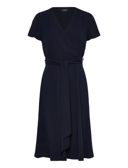 Lauren Ralph Lauren Belted Georgette Surplice Dress Navy 42