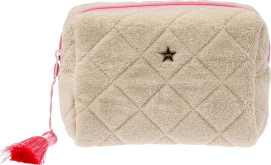 DARK Terry Quilted Make Up Pouch Small Sand & Bubblegum Pink DARK Terry Quilted Make Up Pouch Small Sand & Bubblegum Pink
