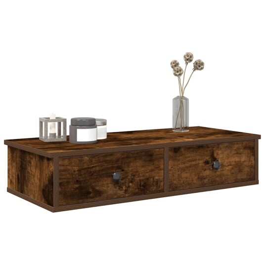  Vegghylle med skuffer røkt eik 80x31x17 cm konstruert tre 8721158649850