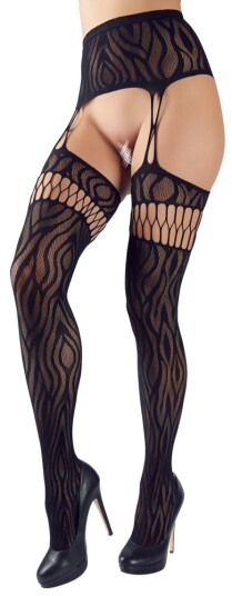 Suspender Tights with Zebra Pattern - Black Suspender Tights with Zebra Pattern - Black