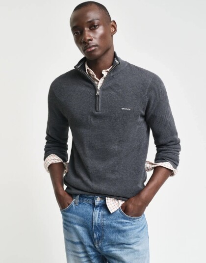 Gant Cotton Pique Half Zip Grey M
