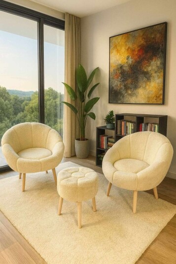Wing Chair & Pouffe Set (3 Pieces) Atelier Del Sofa -