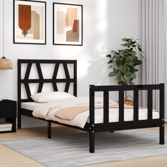 vidaXL Sengeramme med hodegavl svart 100x200 cm heltre