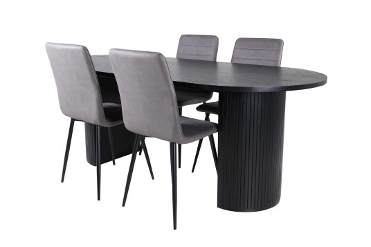Venture Design Bianca & Windu spisegruppe Grå/svart 4 stoler & bord 200 x 90 cm