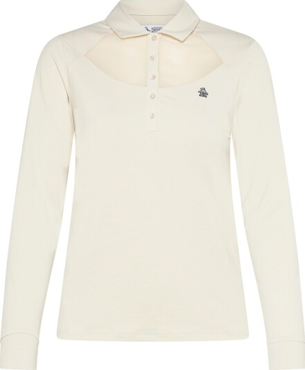 Original Penguin Golf Long Sleeve Polo With Power Mesh Yoke   Cream   S