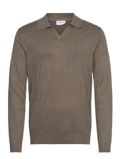 Lindbergh Ecovero L/S V Neck Polo   Beige   XXL