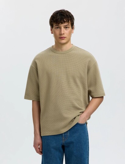 Selected Slmrelaxsonny Waffle Ss O-Neck Tee - White - XL