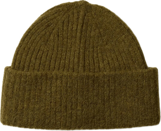 Selected Slwlulu Wool Blend Knit Beanie Noos - Khaki green - ONE SIZE