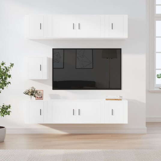 TV skapsett 7 deler hvit konstruert tre