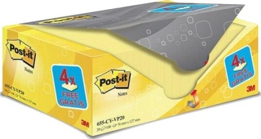 3M Post-It® Selvklebende Blokker 127X76 Mm (655Cy-Vp20) (20+4)X100 Ark Gule