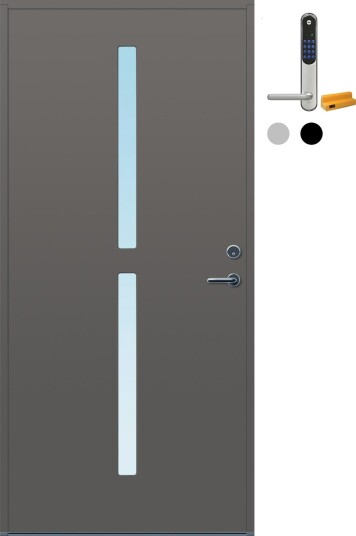 Ytterdør Bygg1 Forus 03 Klarglass med Yale Entrus BxH: 100x190 cm, Høyre, NCS S-6500-N, Grå, Yale Sølv