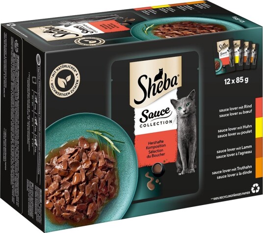 Sheba Våtfôr Megasparepakke Varianter Sauce Collection Hjertelig Komposisjon Kylling Kalkun Lam Biff 144 X 85 G