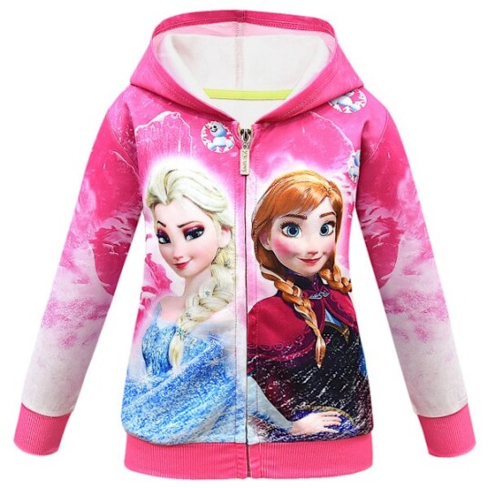 Frozen 3-8 år jenter barn frakk hettegensere glidelås lang ermet jakke genser genser topper[HK] Rose Red 5-6 Years