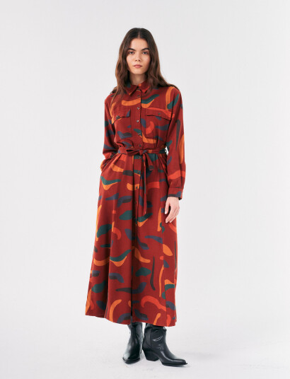 Bobo Choses Brushstrokes Printed Flared Long Dress - Brown - S