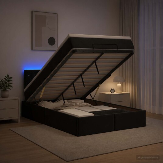vidaXL Ottoman Seng med Madrass og LED Svart 120 x 200 cm Fløyel